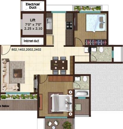 Floor plan of 2 BHK 622 Sq. Ft. Apartment in Nivasti Avisaa, Navi Mumbai
