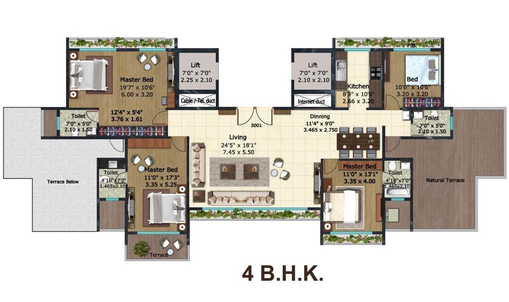 Floor plan of 4 BHK 1156 Sq. Ft. Apartment in Nivasti Avisaa, Navi Mumbai