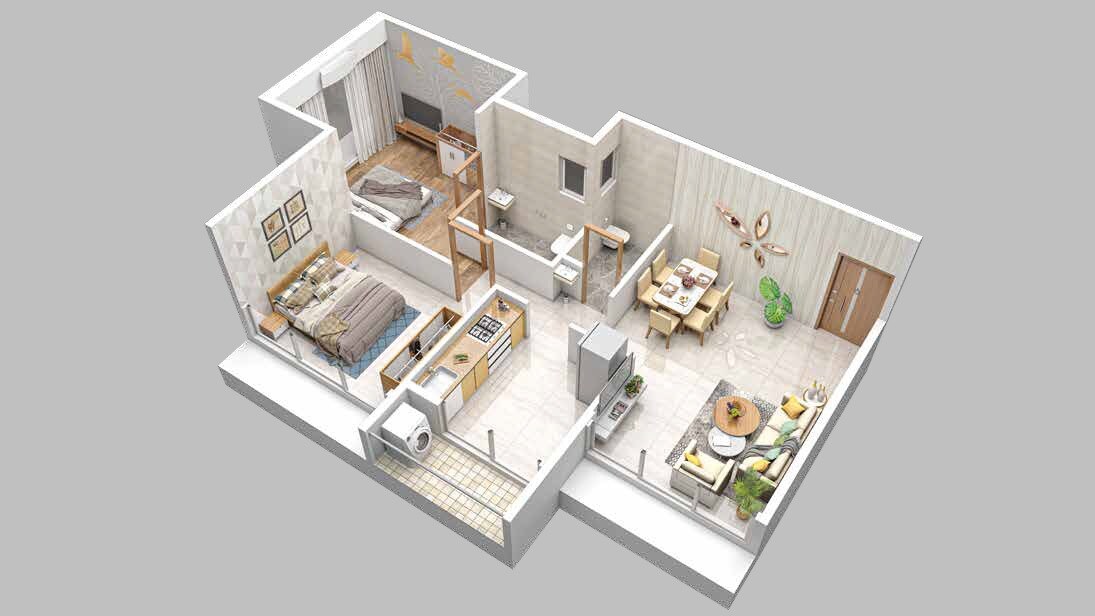 Floor plan of 2 BHK 583 Sq. Ft. Apartment in NMS One 27, Navi Mumbai