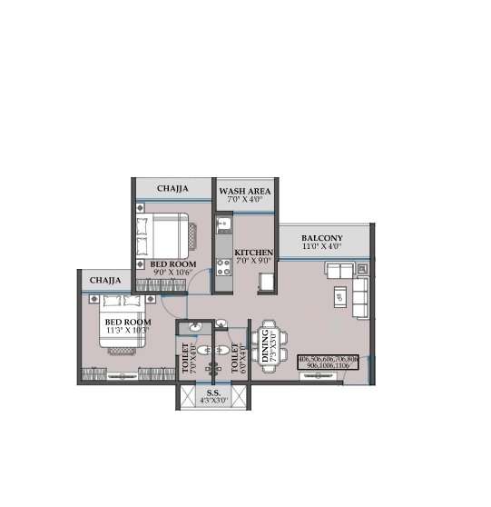 2 BHK 571 Sq. Ft. Apartment in NMS One 8 One