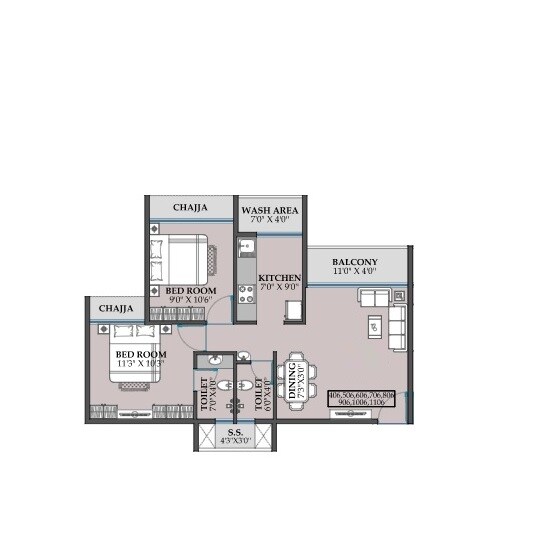2 BHK 571 Sq. Ft. Apartment
