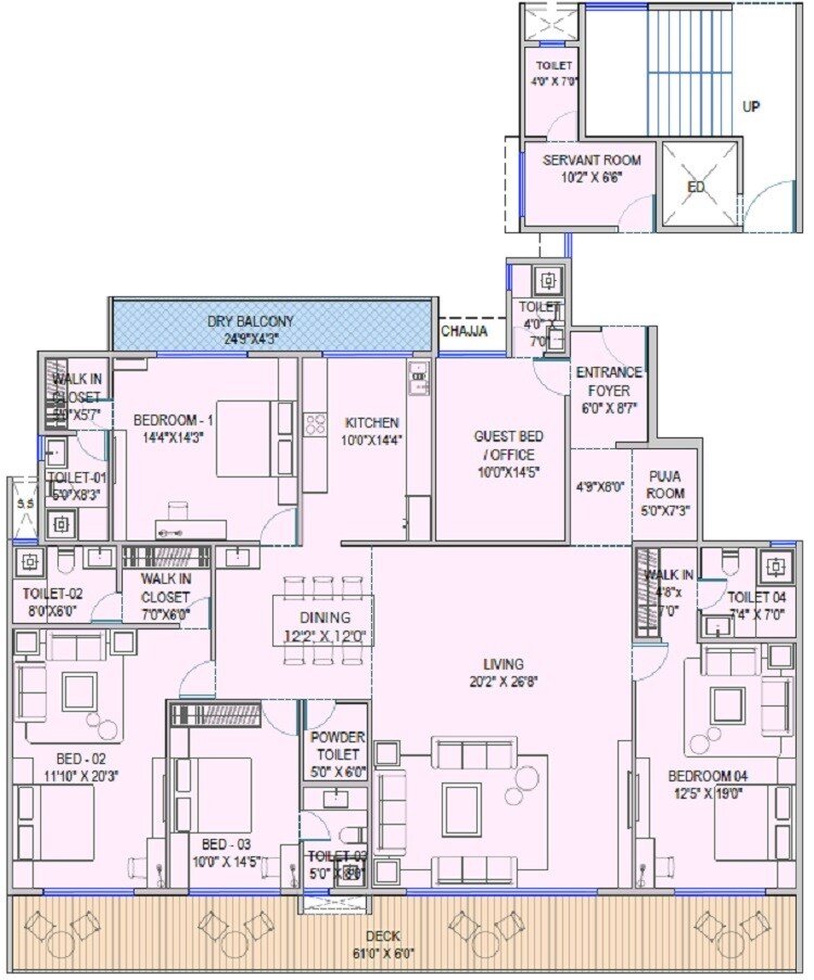 Floor plan of 5 BHK 2516 Sq. Ft. Apartment in NMS Palm Amore, Navi Mumbai