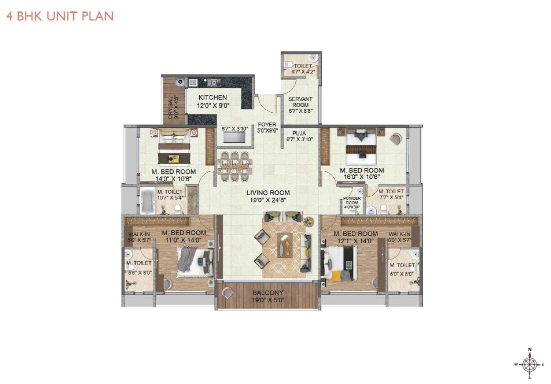 Floor plan of 4 BHK 2044 Sq. Ft. Apartment in Nova 10 Elegance, Navi Mumbai
