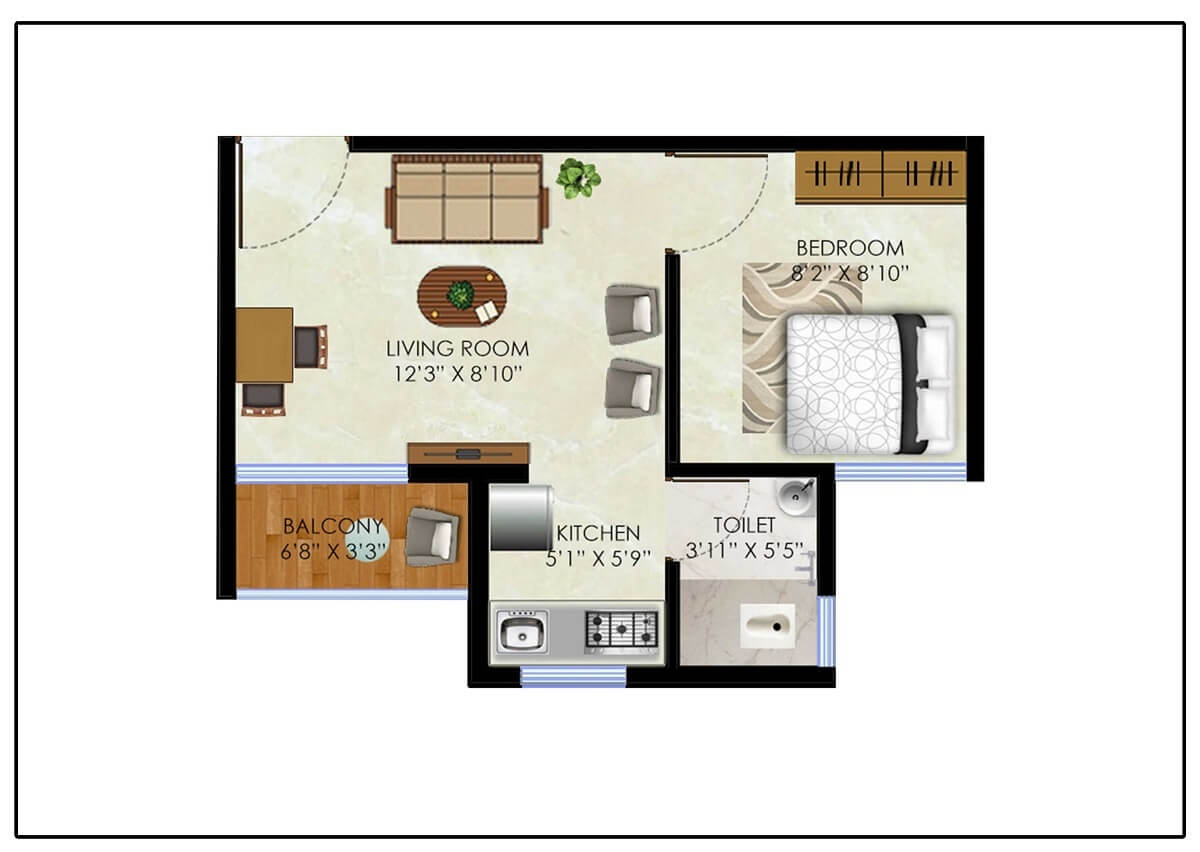 Floor plan of 1 BHK 259 Sq. Ft. Apartment in Olympeo Neo City, Navi Mumbai