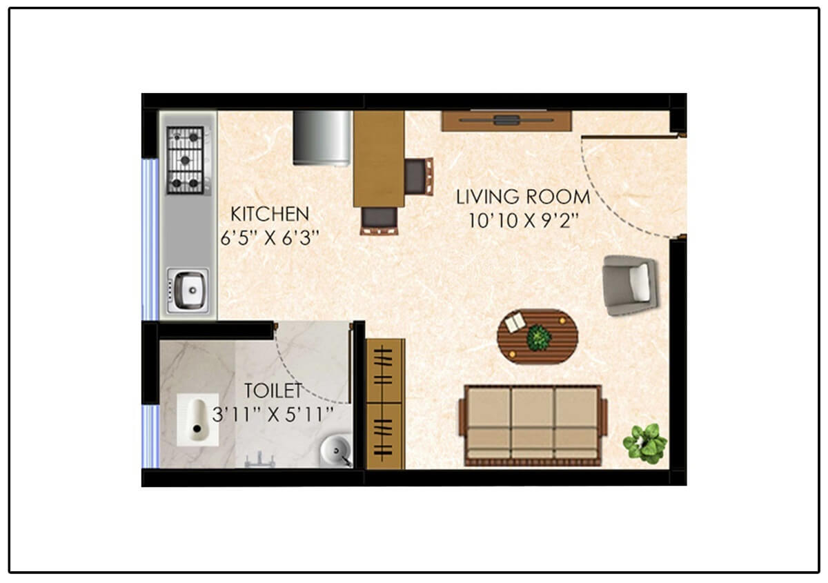 Floor plan of 168 Sq. Ft. Studio in Olympeo Neo City, Navi Mumbai