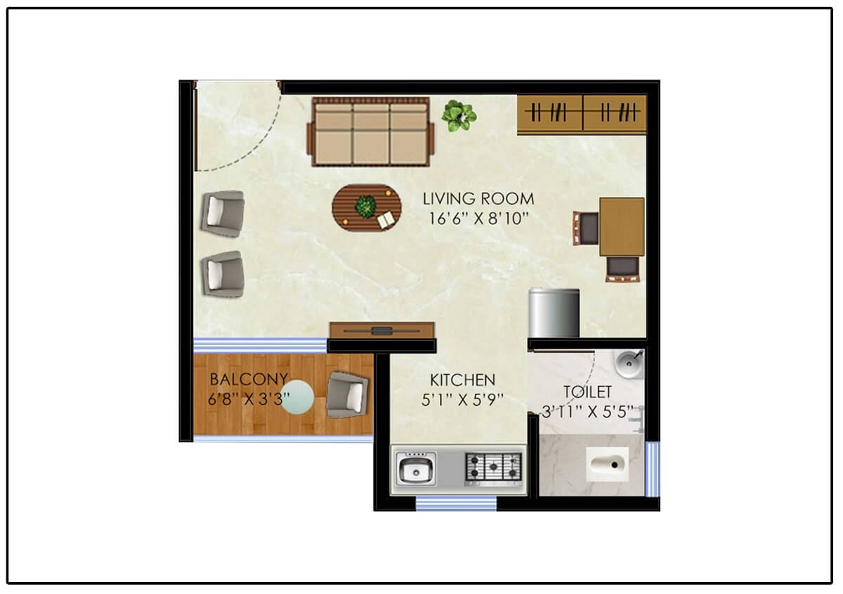 Floor plan of 222 Sq. Ft. Studio in Olympeo Neo City, Navi Mumbai