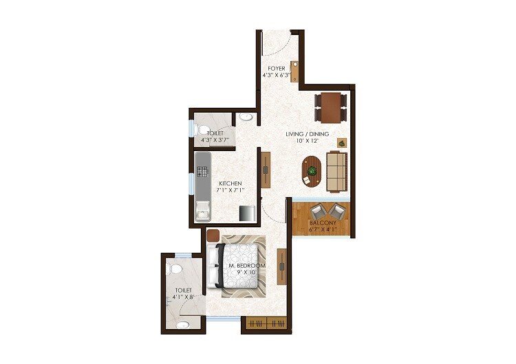 Floor plan of 1 BHK 394 Sq. Ft. Apartment in Olympeo Riverside, Navi Mumbai