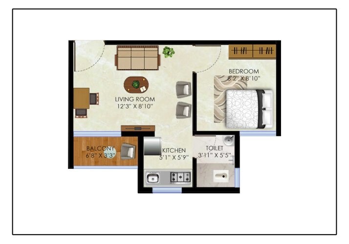Floor plan of 1 BHK 298 Sq. Ft. Apartment in Olympeo Riverside, Navi Mumbai
