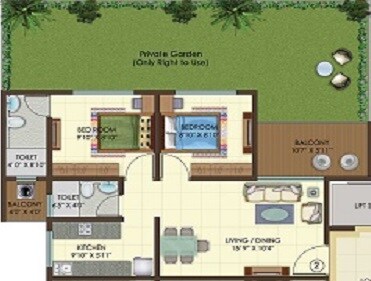 Floor plan of 2 BHK 478 Sq. Ft. Apartment in Olympeo Riverside, Navi Mumbai
