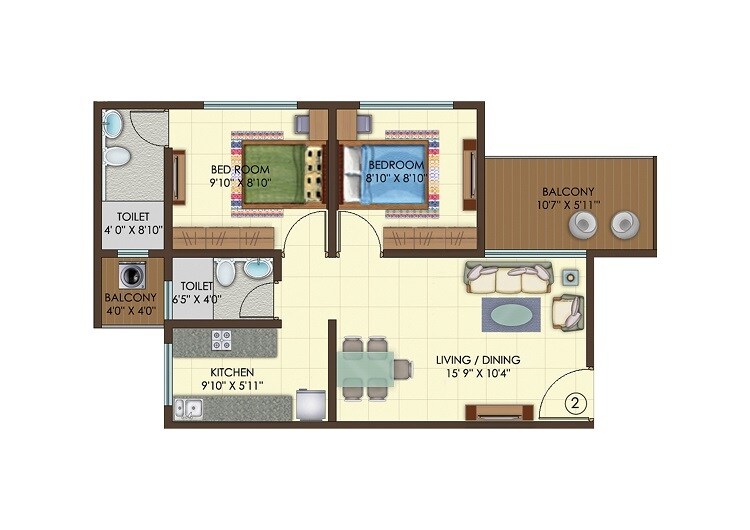 Floor plan of 2 BHK 551 Sq. Ft. Apartment in Olympeo Riverside, Navi Mumbai