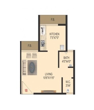 Floor plan of 208 Sq. Ft. Studio in Om Aagman, Navi Mumbai