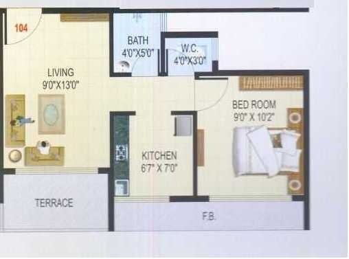 1 BHK 695 Sq. Ft. Apartment