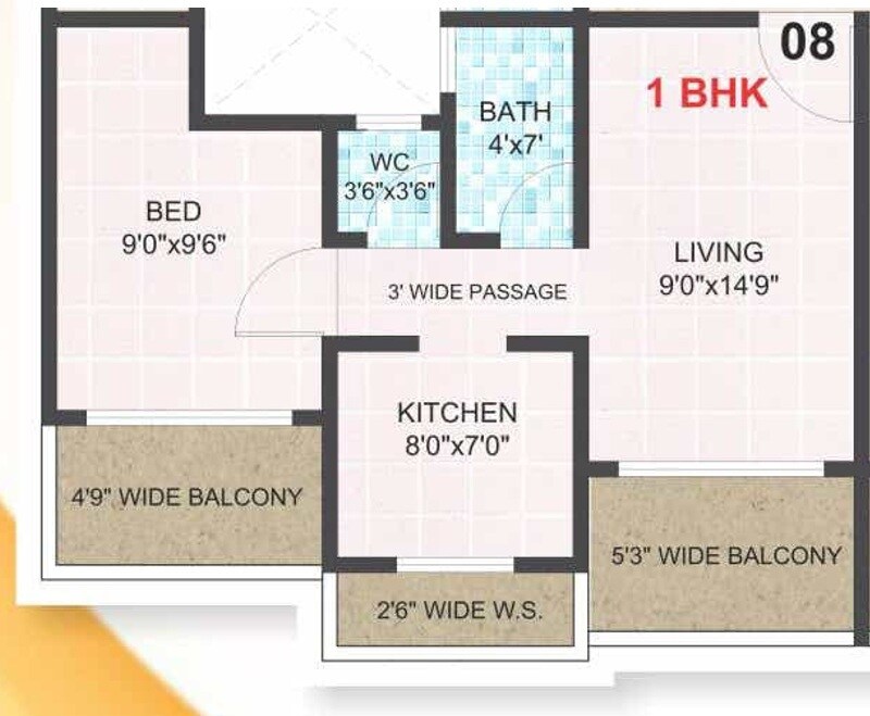 Floor plan of 1 BHK 443 Sq. Ft. Apartment in Om Hill Garden, Navi Mumbai
