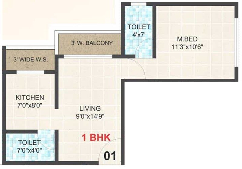 Floor plan of 1 BHK 488 Sq. Ft. Apartment in Om Hill Garden, Navi Mumbai