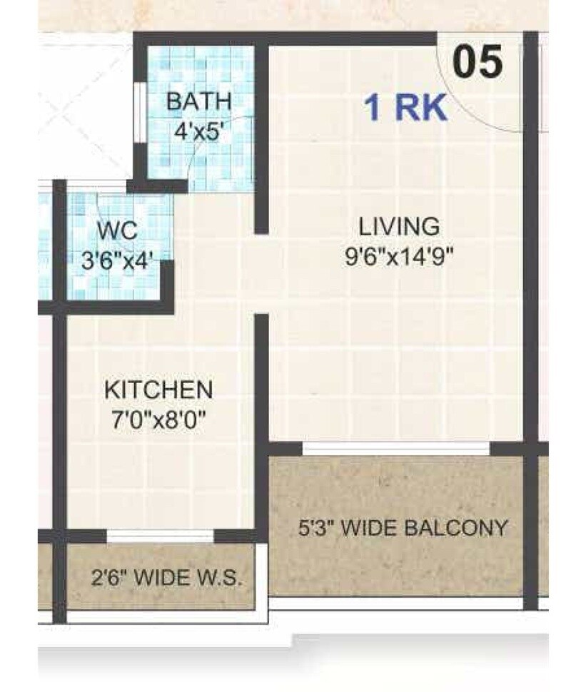 Floor plan of 230 Sq. Ft. Studio in Om Hill Garden, Navi Mumbai