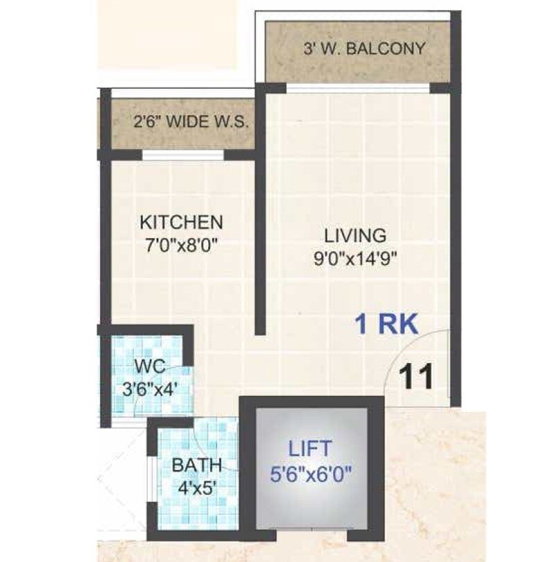 Floor plan of 326 Sq. Ft. Studio in Om Hill Garden, Navi Mumbai