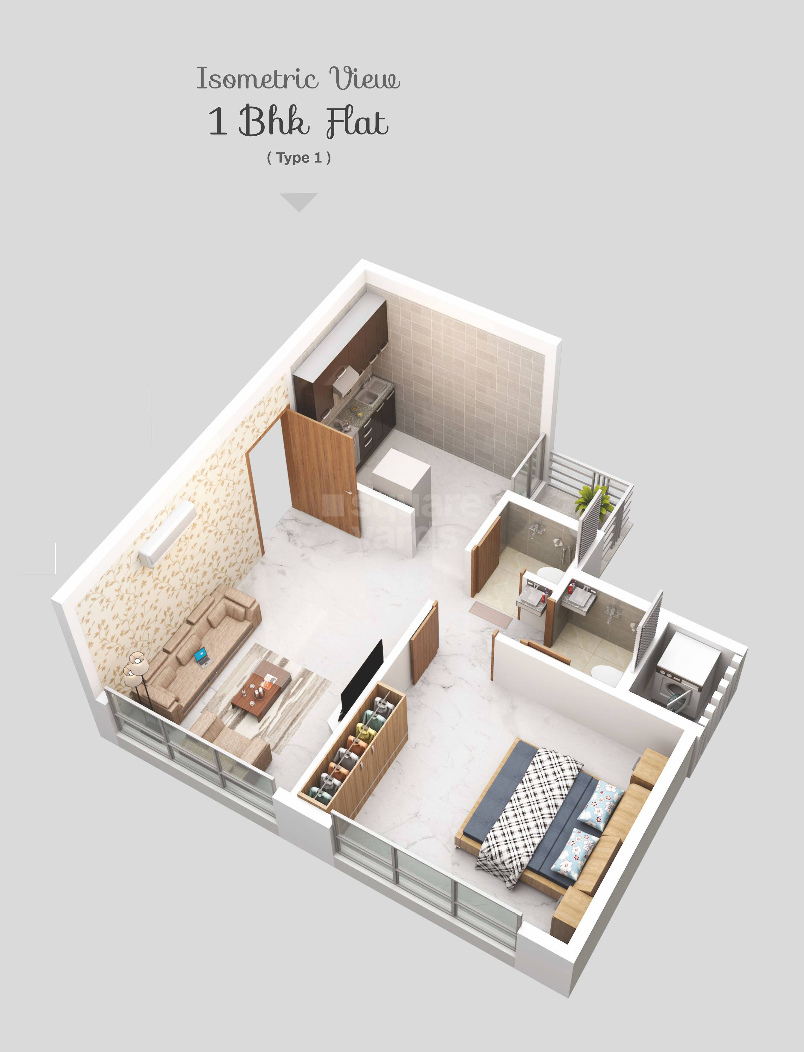 Floor plan of 1 BHK 281 Sq. Ft. Apartment in Om Sadashiv, Navi Mumbai