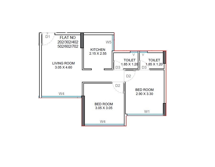 Floor plan of 2 BHK Apartment - 513 sq. ft. in Om Sai Nilay, Navi Mumbai