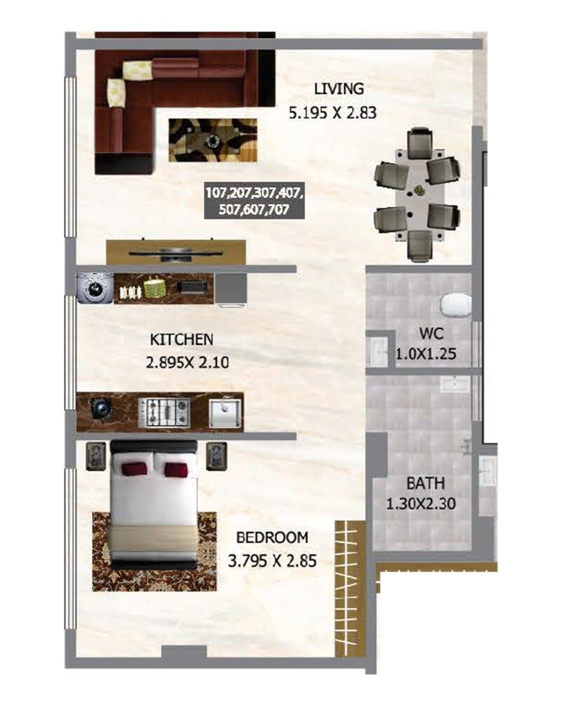 Floor plan of 1 BHK 420 Sq. Ft. Apartment in Om Sai Sarvamangala Residency, Navi Mumbai