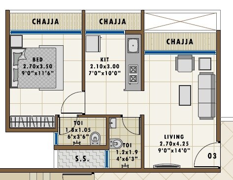 Floor plan of 1 BHK 450 Sq. Ft. Apartment in Om Shakti Shree Heights, Navi Mumbai