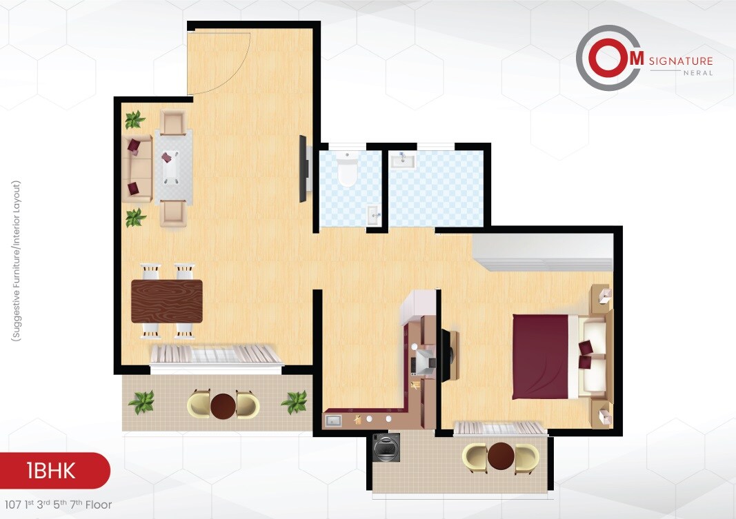 Floor plan of 1 BHK 416 Sq. Ft. Apartment in Om Signature, Navi Mumbai