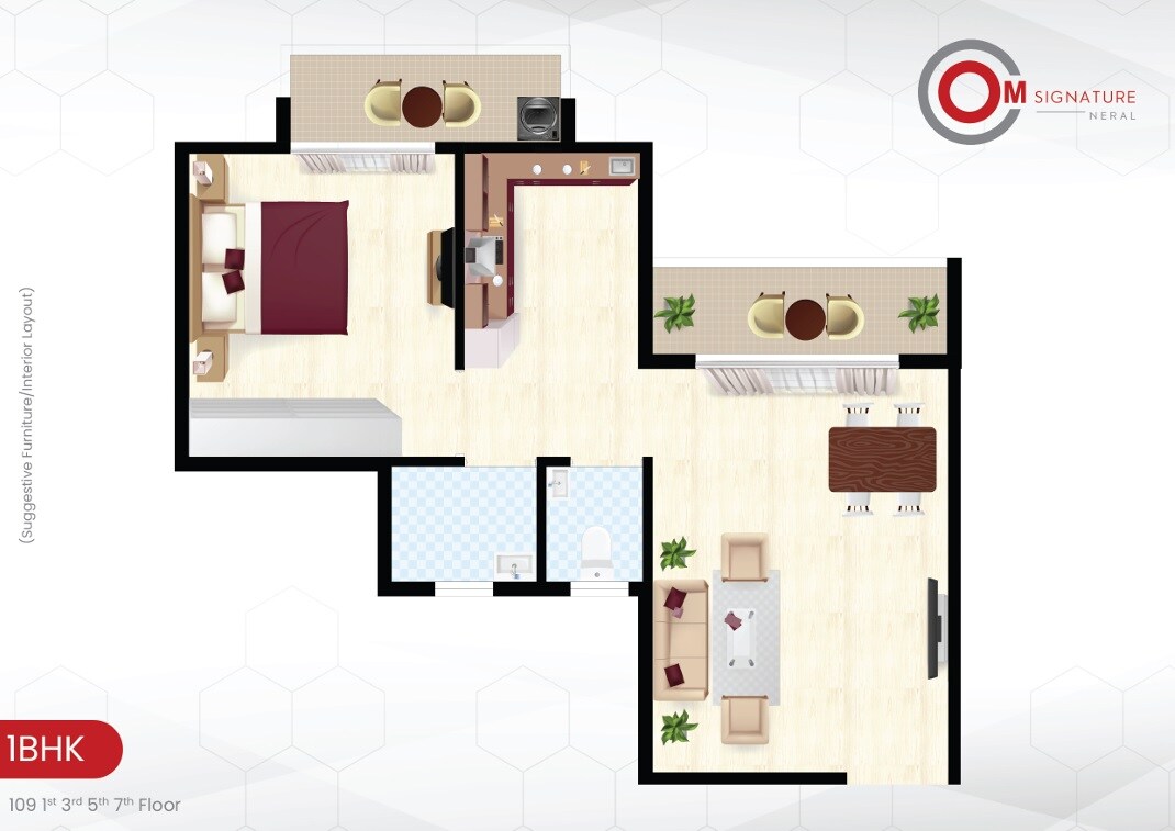 Floor plan of 1 BHK 422 Sq. Ft. Apartment in Om Signature, Navi Mumbai