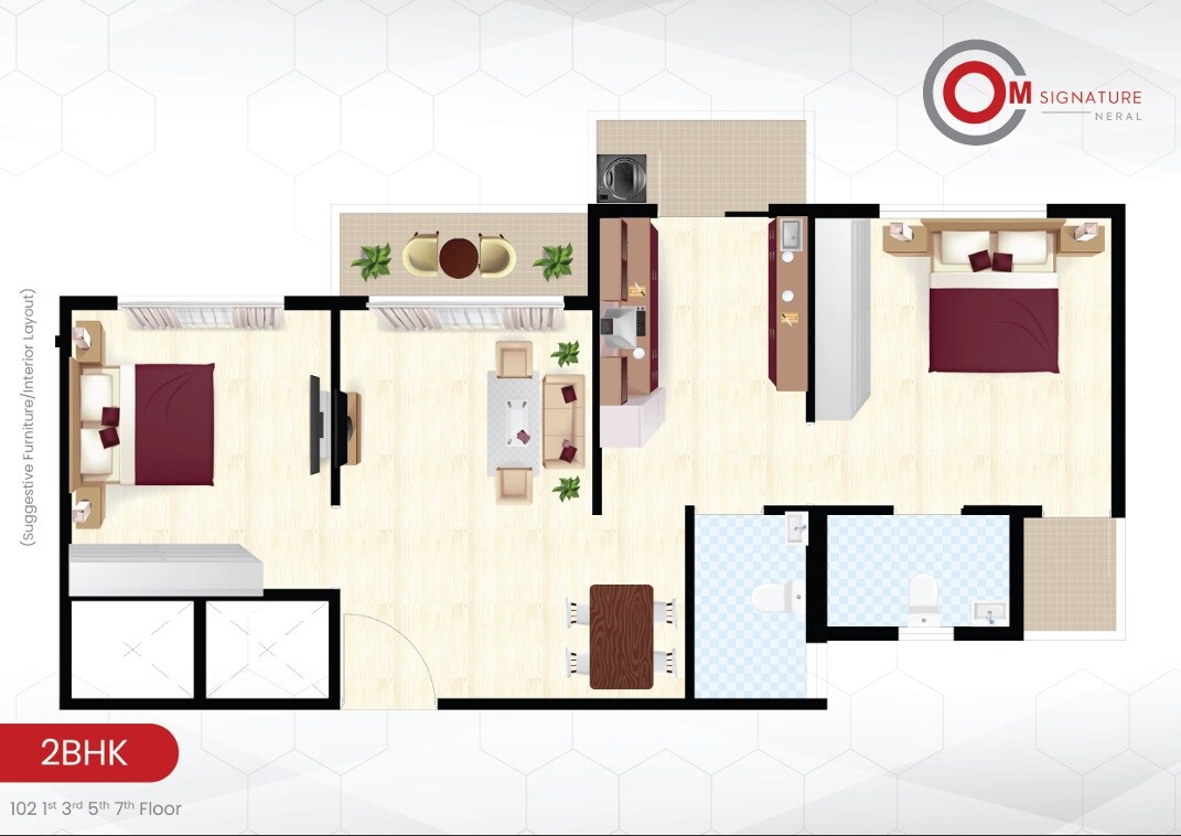 Floor plan of 2 BHK 465 Sq. Ft. Apartment in Om Signature, Navi Mumbai