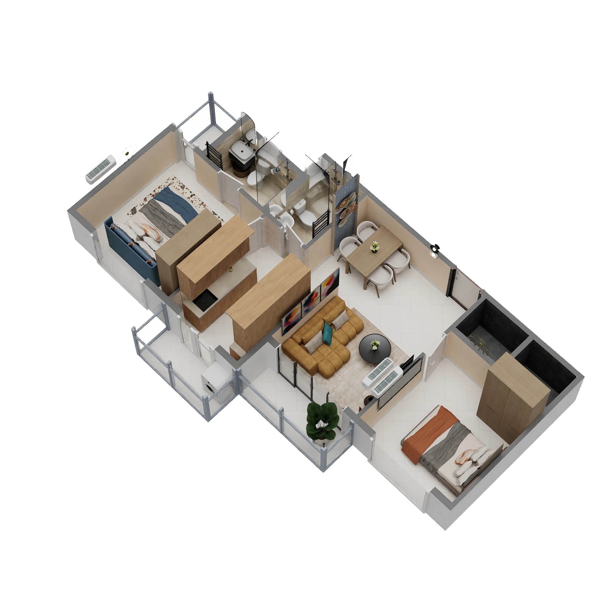 Floor plan of 2 BHK 560 Sq. Ft. Apartment in Om Signature, Navi Mumbai