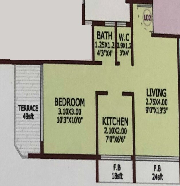 Floor plan of 1 BHK 300 Sq. Ft. Apartment in Om Tulsi Aangan, Navi Mumbai