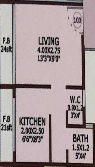 Floor plan of 180 Sq. Ft. Studio in Om Tulsi Aangan, Navi Mumbai
