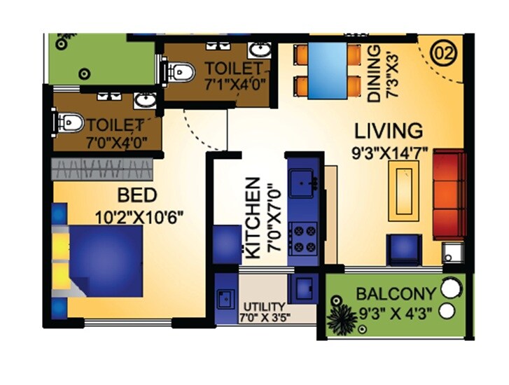 Floor plan of 1 BHK 426 Sq. Ft. Apartment in Om Vaastu Residency, Navi Mumbai