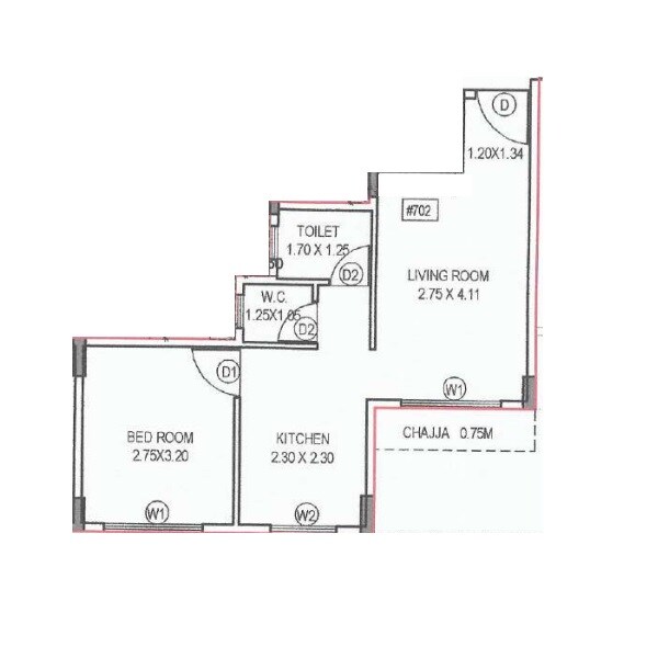 Floor plan of 1 BHK 375 Sq. Ft. Apartment in Om Vighnaharta Height, Navi Mumbai