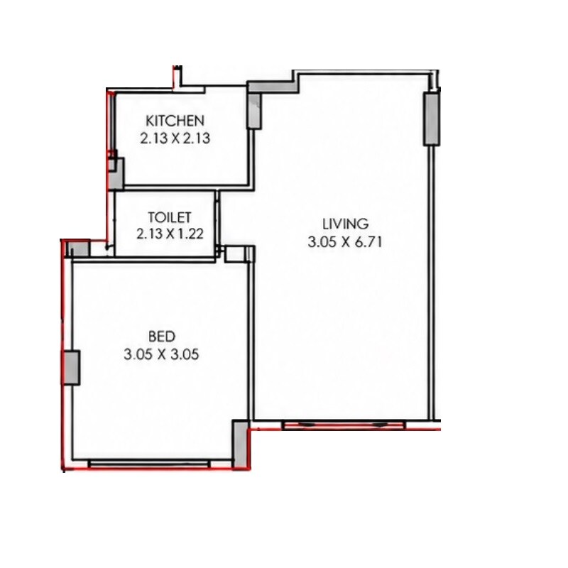 Floor plan of 1 BHK 298 Sq. Ft. Apartment in Om Vista, Navi Mumbai