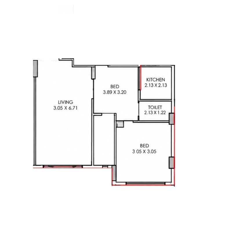 Floor plan of 2 BHK 444 Sq. Ft. Apartment in Om Vista, Navi Mumbai