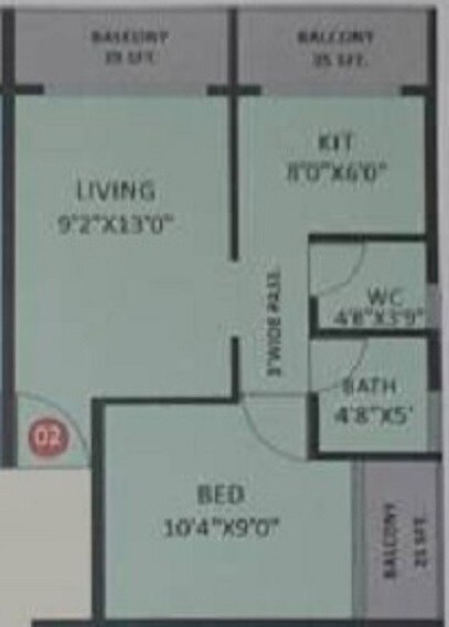 Floor plan of 1 BHK 353 Sq. Ft. Apartment in Omkara Nandan, Navi Mumbai