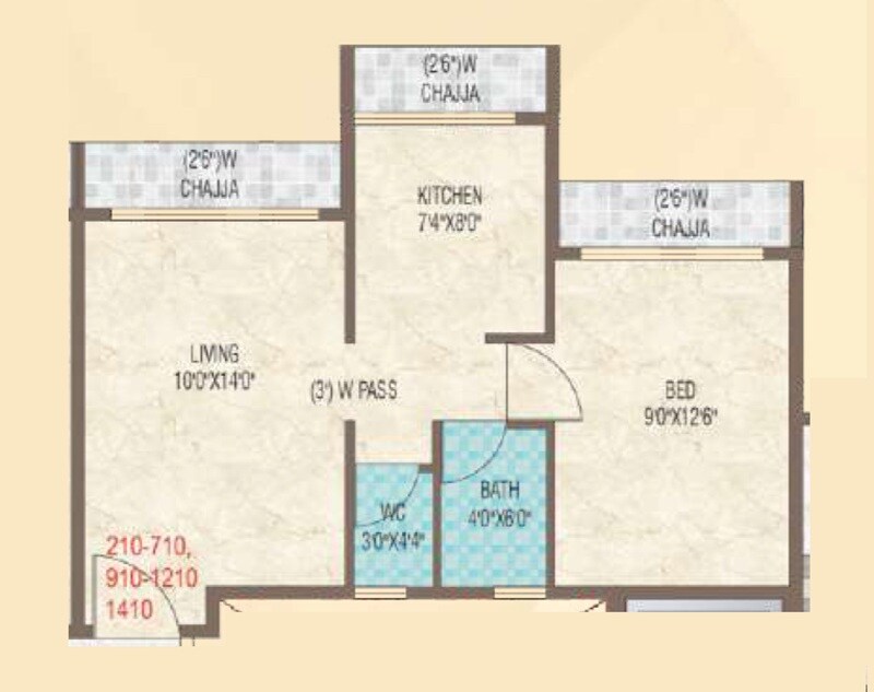 Floor plan of 1 BHK 469 Sq. Ft. Apartment in Omkara Pride, Navi Mumbai
