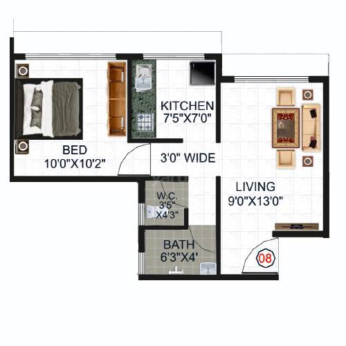Floor plan of 1 BHK 352 Sq. Ft. Apartment in Omkara Vinayak, Navi Mumbai