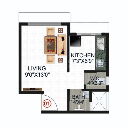 Floor plan of 221 Sq. Ft. Studio in Omkara Vinayak, Navi Mumbai