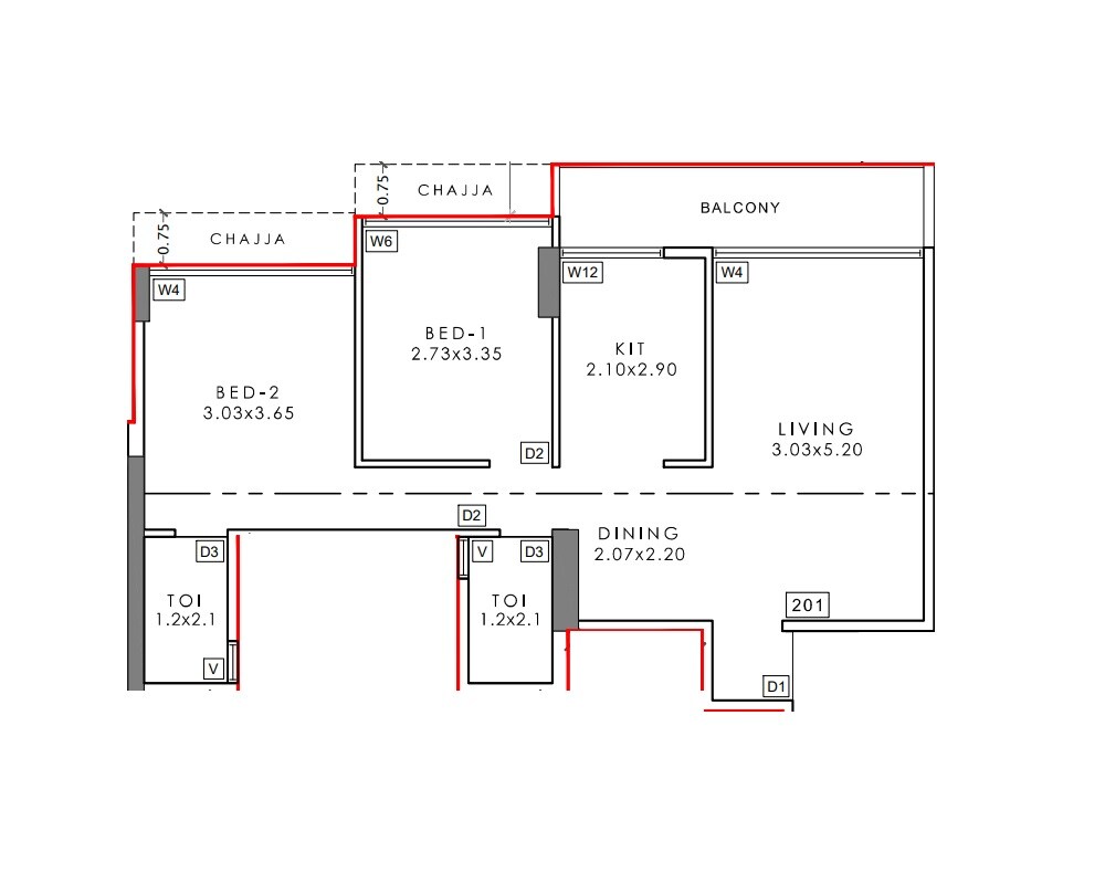 2 BHK 597 Sq. Ft. Apartment