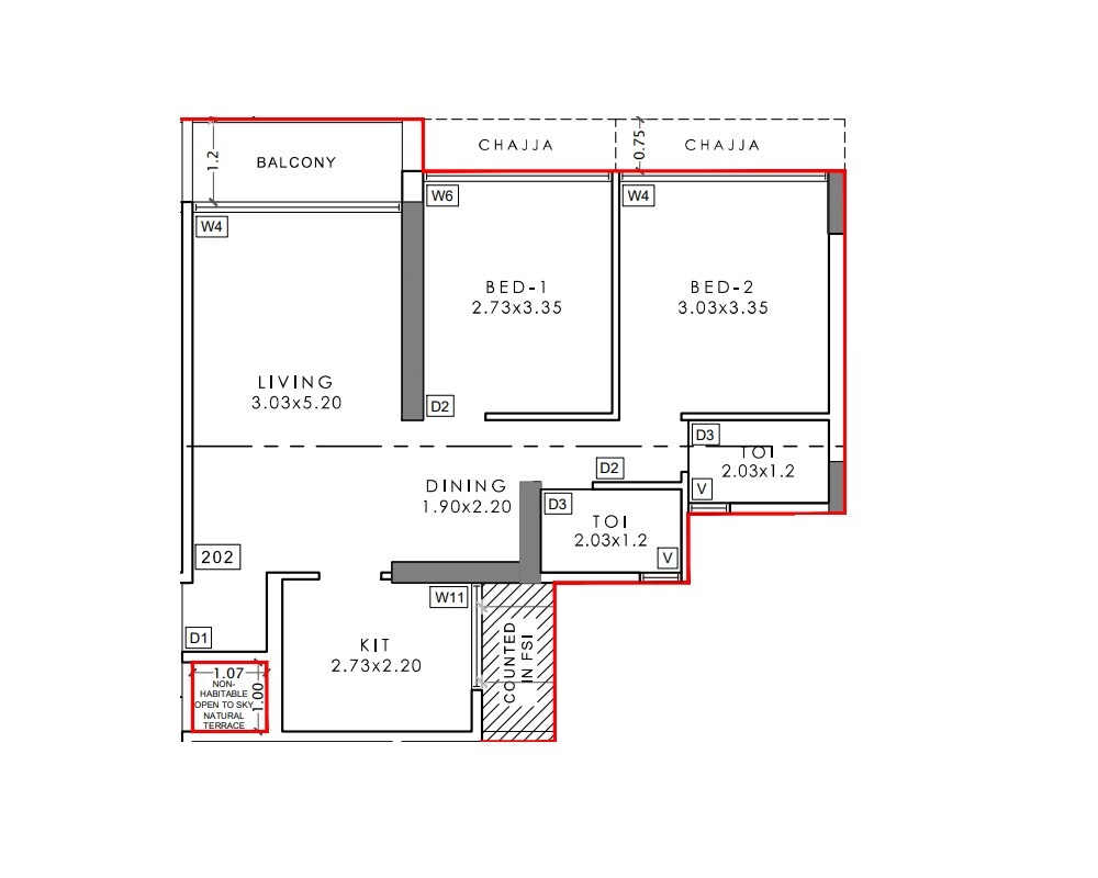 2 BHK 620 Sq. Ft. Apartment