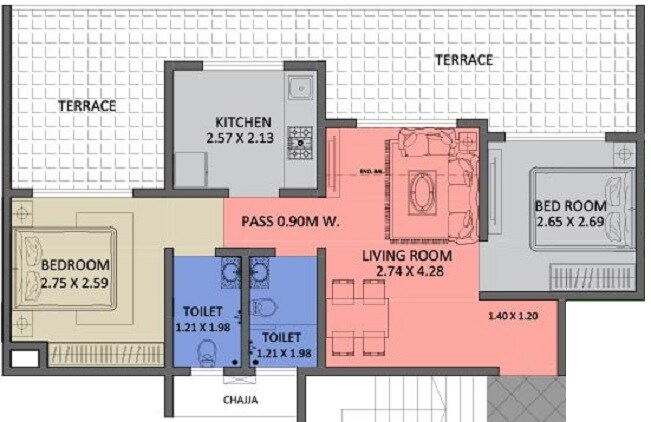 Floor plan of 2 BHK 431 Sq. Ft. Apartment in Onearth One Kiyo Phase 1, Navi Mumbai