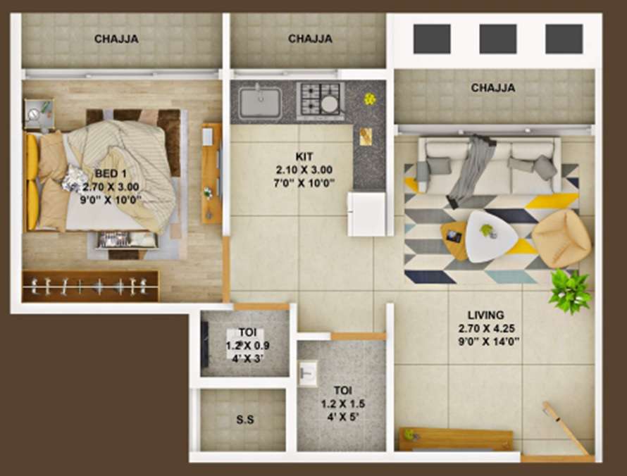 1 BHK 256 Sq. Ft. Apartment in Oscar Om Regency