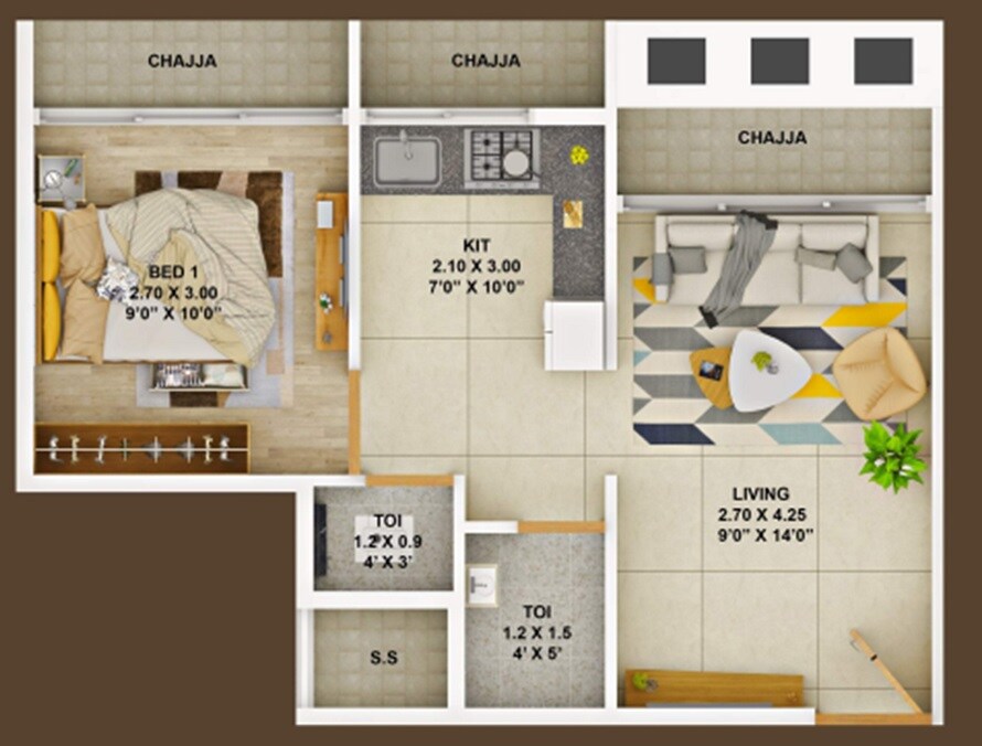 Floor plan of 1 BHK 256 Sq. Ft. Apartment in Oscar Om Regency, Navi Mumbai
