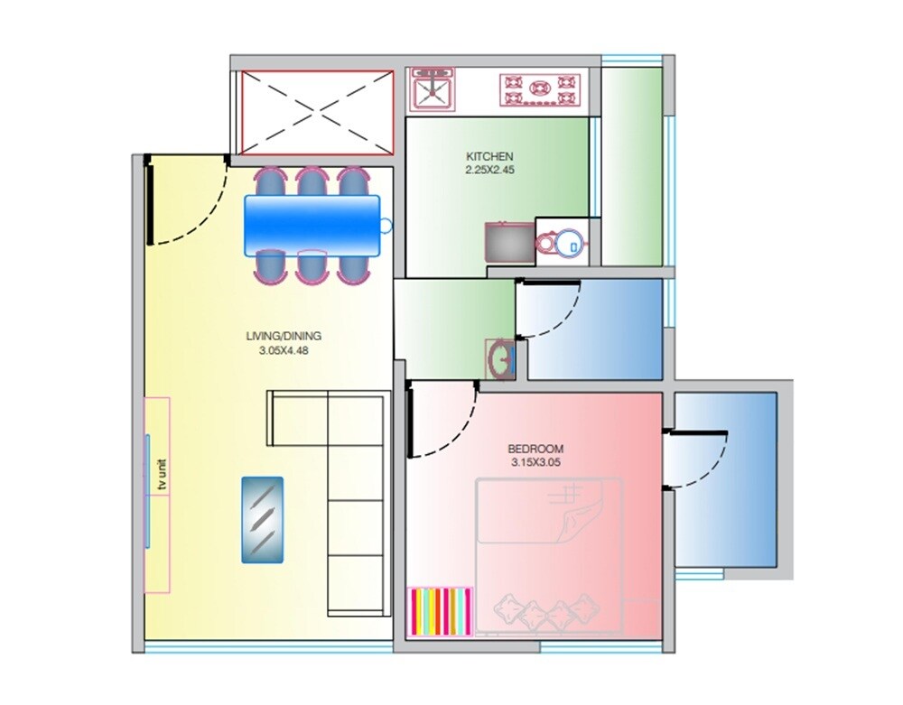 Floor plan of 1 BHK 415 Sq. Ft. Apartment in Oswal Shree Gajanan Towers, Navi Mumbai