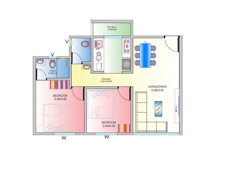 Floor plan of 2 BHK 700 Sq. Ft. Apartment in Oswal Shree Gajanan Towers, Navi Mumbai