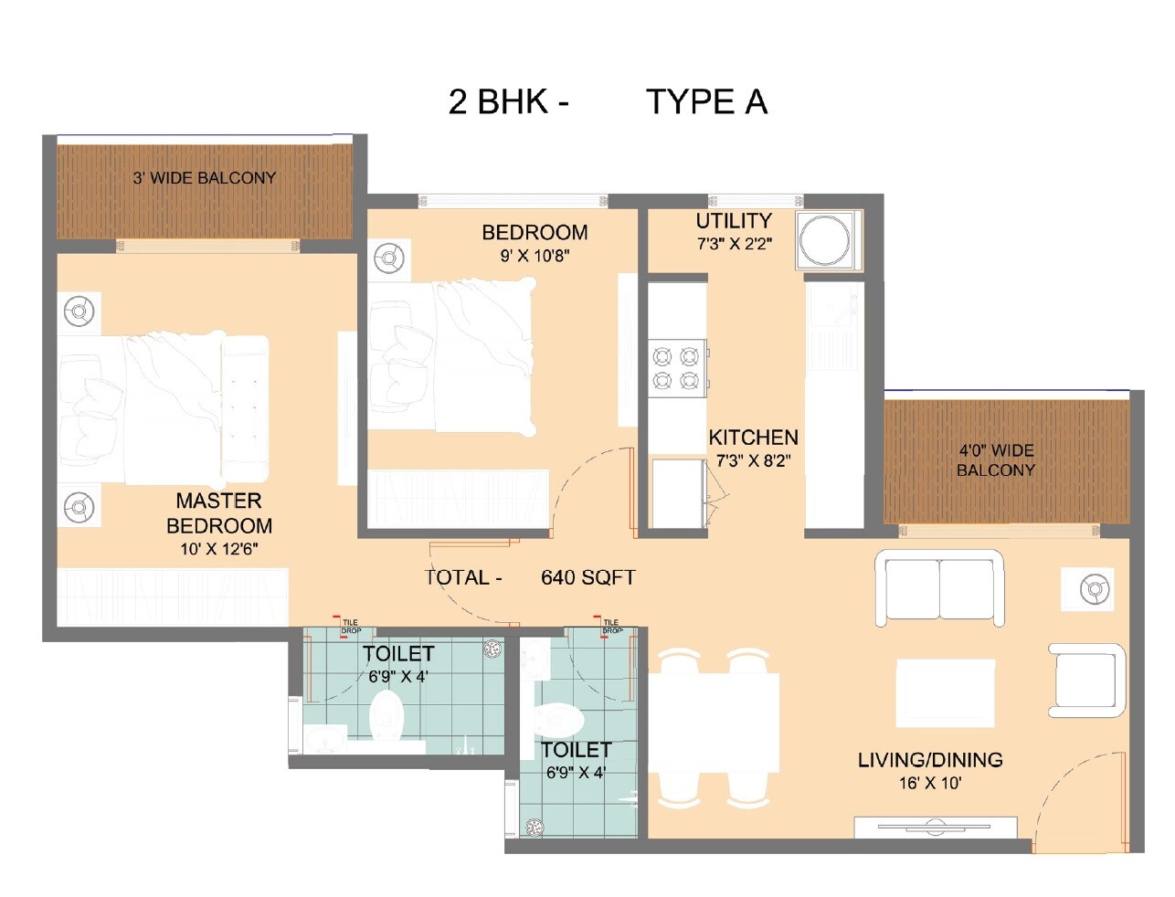 2 BHK 640 Sq. Ft. Apartment