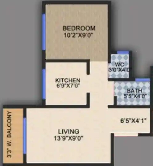 Floor plan of 1 BHK 324 Sq. Ft. Apartment in Palak Florence Landmark, Navi Mumbai