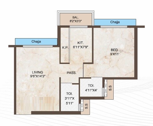 Floor plan of 1 BHK 373 Sq. Ft. Apartment in Palm Season Square, Navi Mumbai