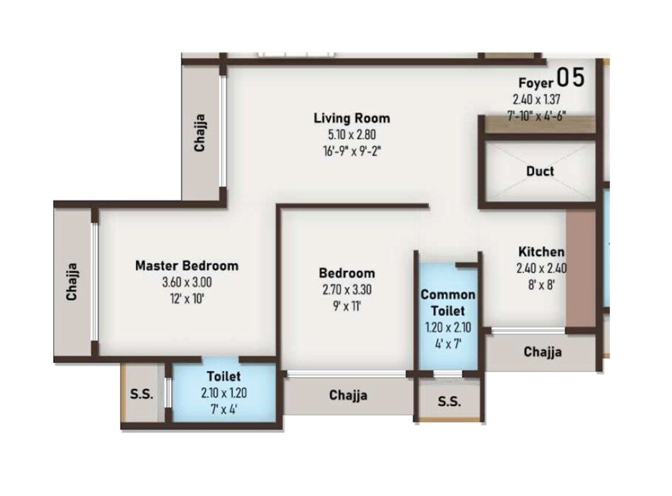 Floor plan of 2 BHK 558 Sq. Ft. Apartment in Panchsheel Ananta Residency, Navi Mumbai
