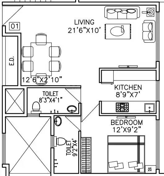 1 BHK 533 Sq. Ft. Apartment in Pandurang Vaastu